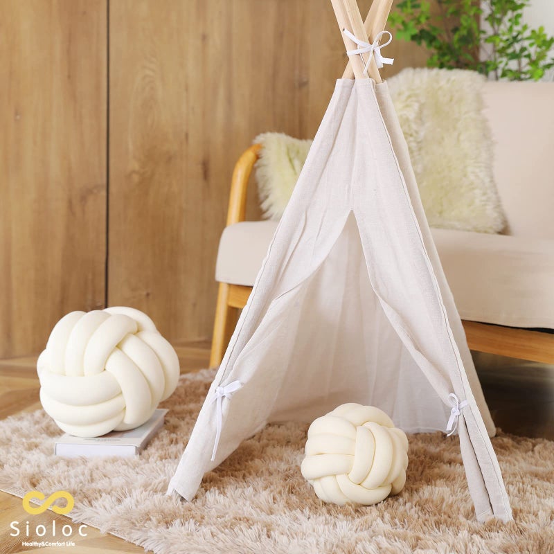 Sioloc Soft Knot Ball Pillows, Throw Cushion Home Decoration Plush ,Throw Knotted Handmade Round Plush Pillow (7.8inches,Ivory） - Image 5